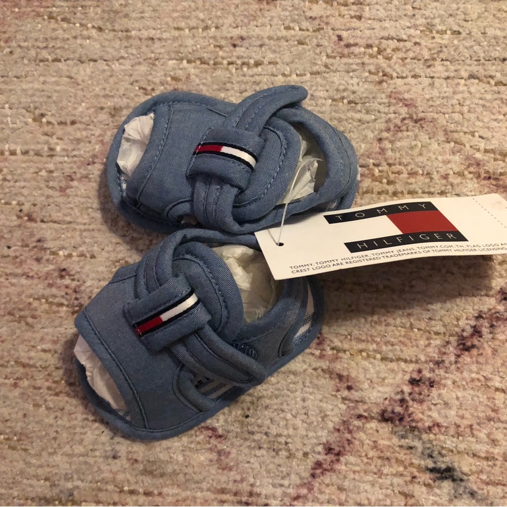 Tommy Hilfiger Light Blue Baby Walker Sandals with Flag Detail